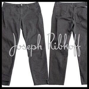 Joseph Ribkoff Black Sequin Accent Stretch Raw Hem Taper Leg Ankle Jeans (16)